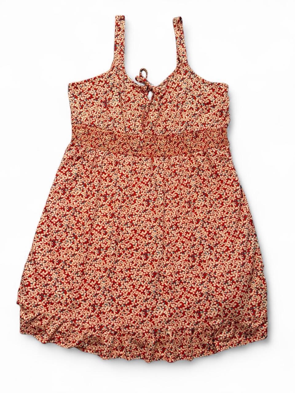 Red And Cream Floral Babydoll Dress With Teal Accents